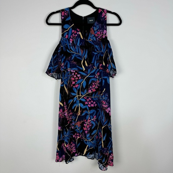 Mauve Anthropologie Floral Cold Shoulder Mini Dress Vacation Beach - Picture 1 of 4